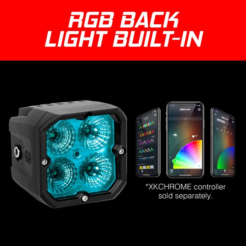 XKGLOW XK Glow XKchrome 20w LED Cube Light w/ RGB Accent Light - Driving Beam