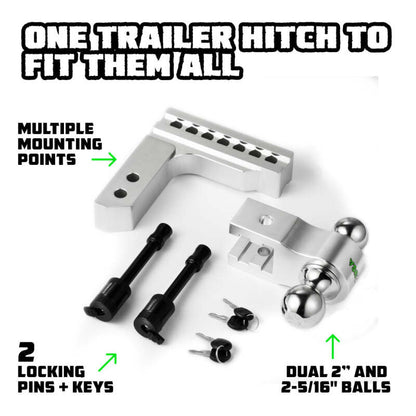 Rhino USA 6In Heavy Duty Drop Hitch - 2In (Silver)