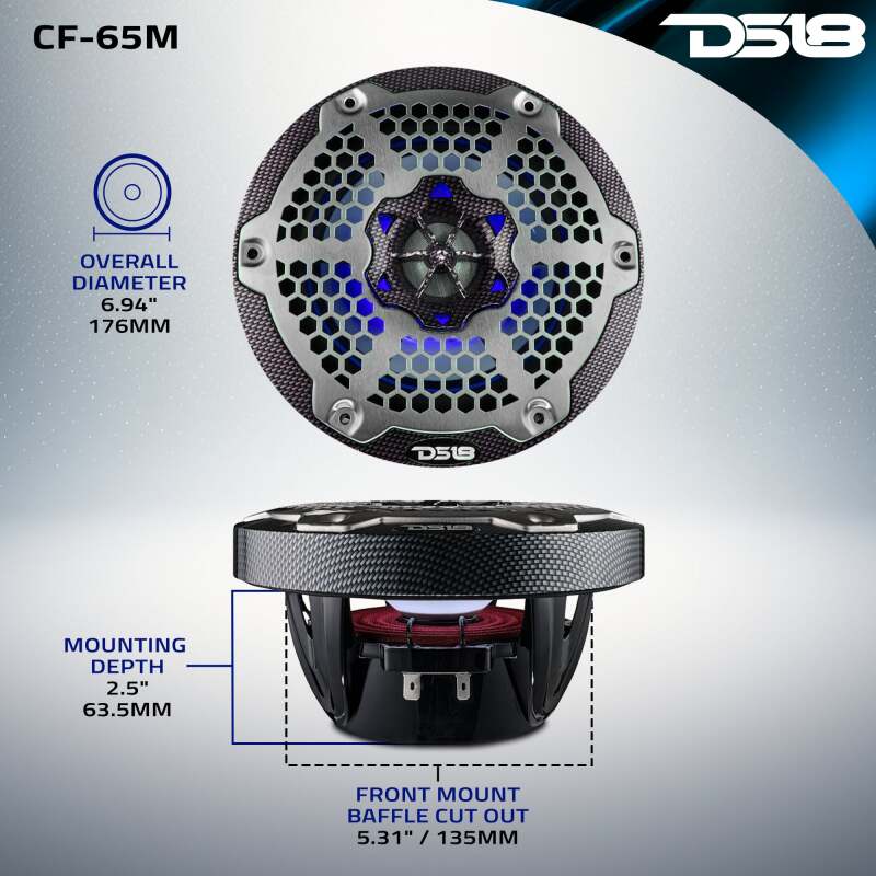 DS18 NXL-M Series Spkr w/ RGB LED Lights 6.5in 2-Way 125 Watts RMS 4 ohm Black Crbn Fiber w/ Cover
