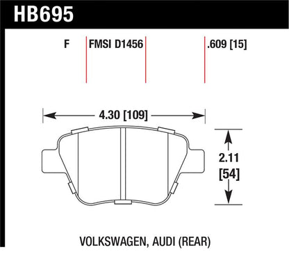 Hawk Performance Hawk 12 Audi A3 / 11-12 VW Golf GTI/Jetta S/Jetta SE/Jetta SEL/Jetta TDI HPS Street Rear Brake Pads
