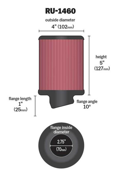 K&N Engineering K&N Filter Universal Rubber Filter 2 3/4 inch 10 Degree Flange 4 inch OD 5 inch Height