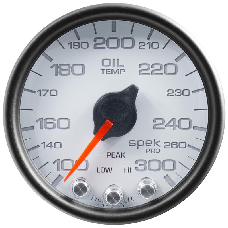 Autometer Spek-Pro Gauge Oil Temp 2 1/16in 300f Stepper Motor W/Peak & Warn Wht/Blk