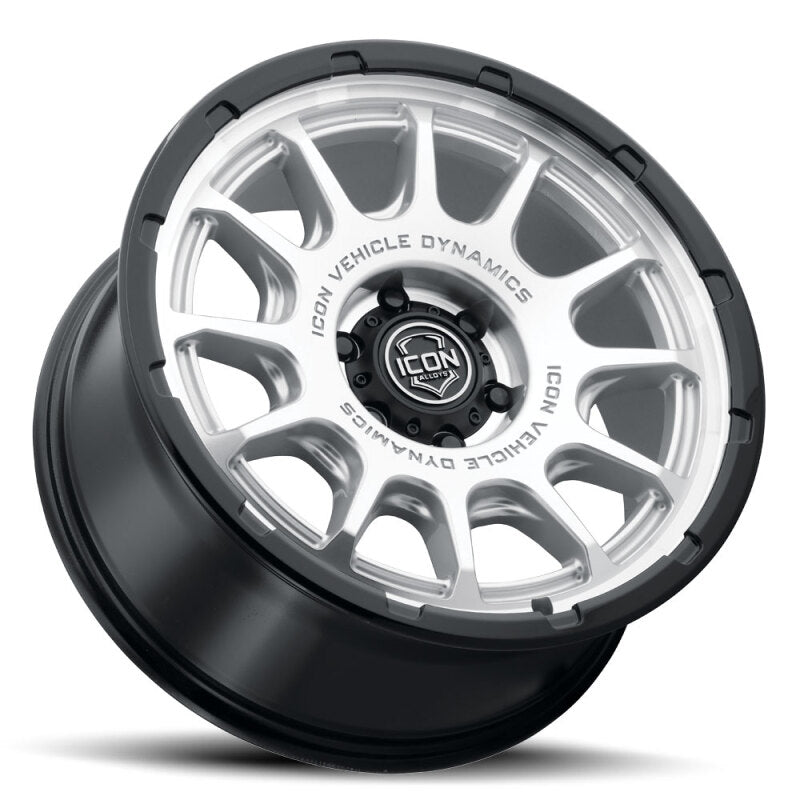 ICON Alloys Rancho 20x9 / 6x5.5 / 0mm / 5in BS Silver Machined w/ Gloss Black Lip Wheel