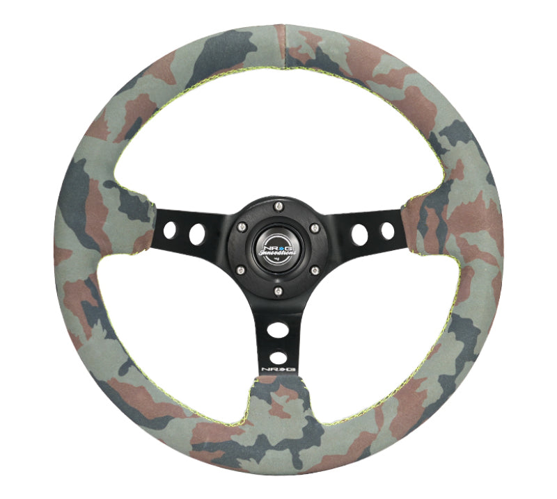 NRG Reinforced Steering Wheel (320mm) Sport/Suede Steering Wheel w/ Camo Pattern & Green Stitching