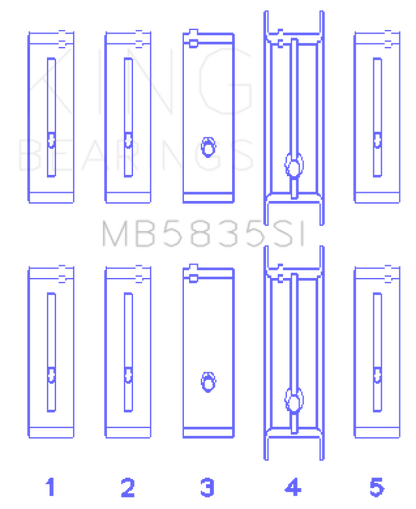 King Engine Bearings Chevrolet 121Ci/Ln2 134Ci Housing Bore +.002 (Size +1.0mm) Main Bearing Set