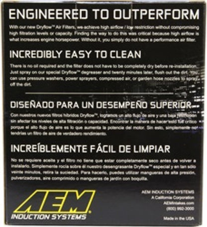 AEM Induction AEM 3.25 in DRY Flow Short Neck 5 in Element Filter