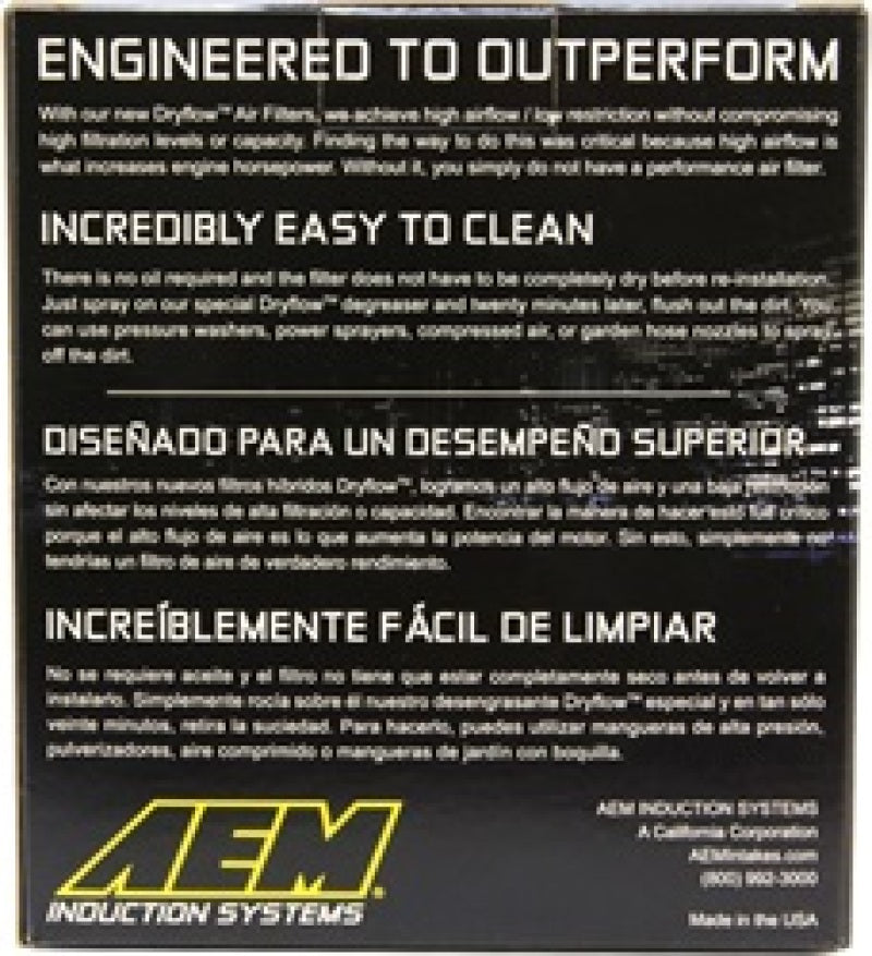 AEM Induction AEM 5.5in Base OD x 4.75in Top OD x 5in Height Conical Dryflow Air Filter