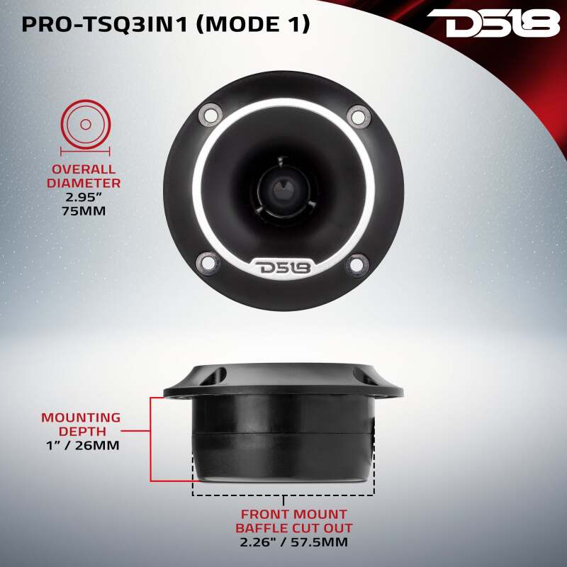 DS18 3in Surface Flush Angle High Comp Neodymium Super Bullet Twtr 100 Watts RMS 1in Almnm Vc 4 ohm