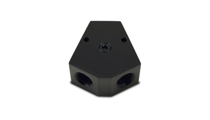 Vibrant Billet Aluminum Y-Block Fitting with 1/8in NPT Port - 1/2in NPT x 1/2in NPT x 1/2in NPT