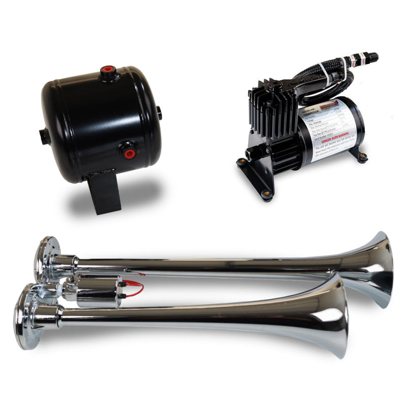 Kleinn Air Horns Kleinn Dual Chrome Horn Kit w/ 120 PSI Air Compressor / 0.5 gal Air Tank