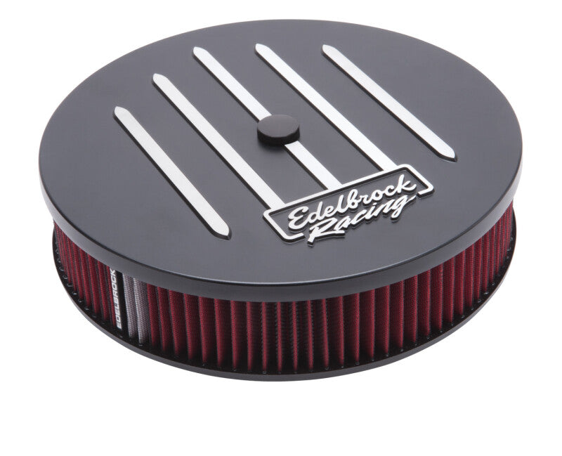 Edelbrock Air Cleaner Racing Series Round Aluminum Top Cloth Element 14In Dia X 3 125In Dropped Base