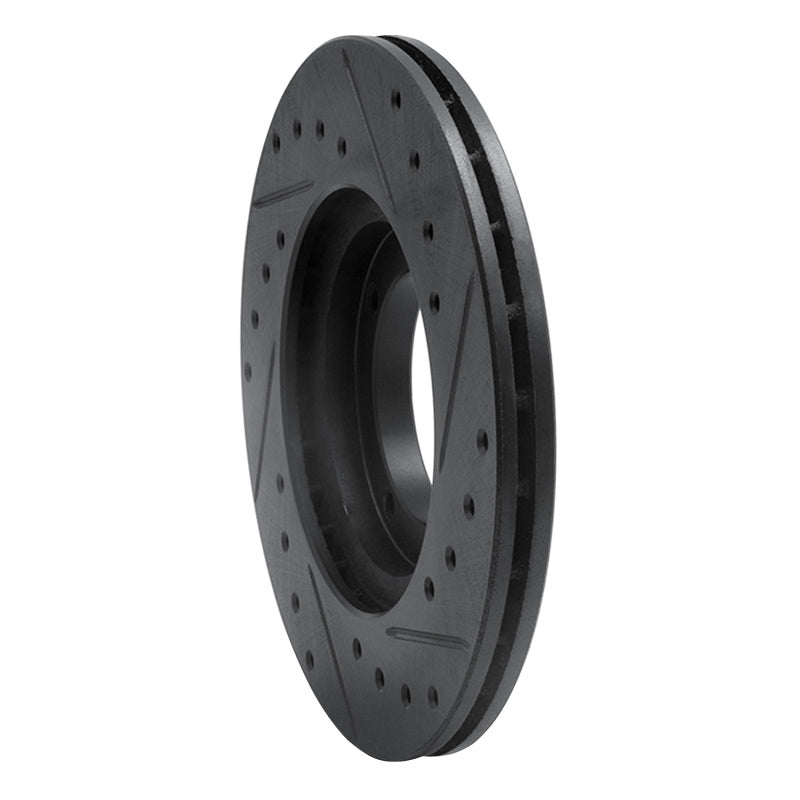 R1 Concepts R1 87-99 Hyundai Scoupe Front Left Drilled & Slotted Black Brake Rotor
