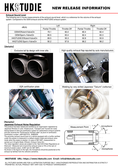 HKS HKSTUDIE EXHAUST for BMW G87 6MT