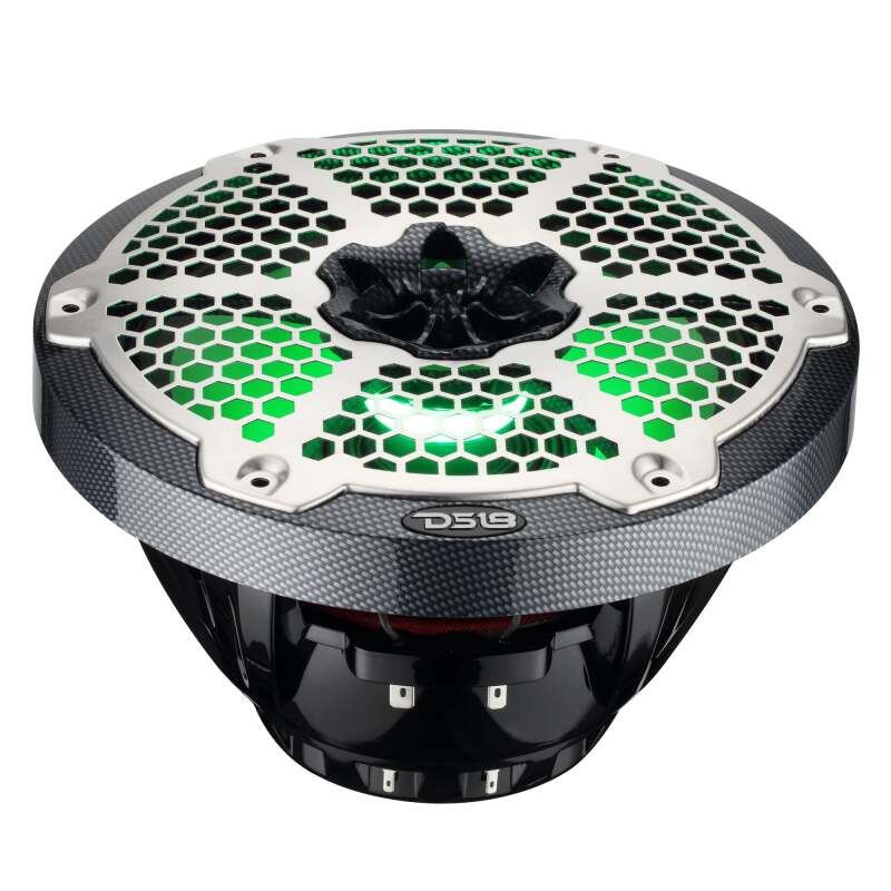DS18 Hybrid Marine Speaker w/ Driver And RGB LEDs 8in 2-Way 350 Watts RMS 4 ohm Crbn Fiber w/ Cover