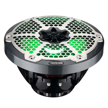 DS18 Hybrid Marine Speaker w/ Driver And RGB LEDs 8in 2-Way 350 Watts RMS 4 ohm Crbn Fiber w/ Cover