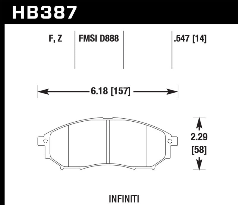 Hawk Performance Hawk 06-09 350z/ 05-08 G35 w/o Brembo Performance Ceramic Street Front Brake Pads