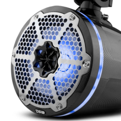 DS18 Marine And Powersports Tower 8in 125 Watts RMS RGB LED Lights Black Carbon Fiber