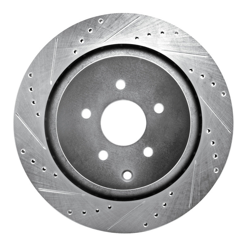 R1 Concepts R1 09-24 Infiniti Q50 Rear Left Drilled & Slotted Silver Brake Rotor