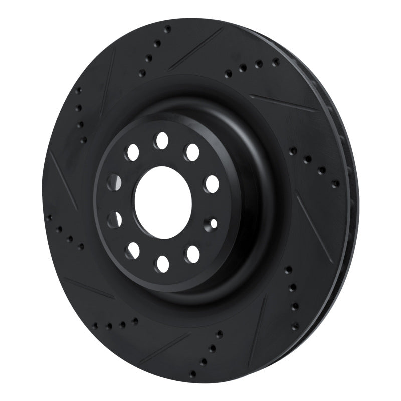 R1 Concepts R1 12-21 Tesla Model X Rear Left Drilled & Slotted Black Brake Rotor