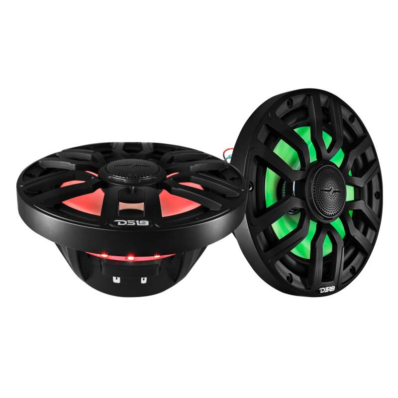 DS18 Marine 8in 2-Way 175 Watts RMS 4 ohm Digital LED Lights Bullet Tweeter Covers Included Black