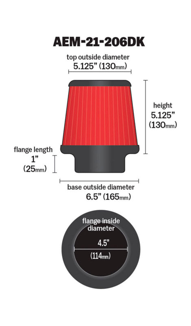 AEM Induction AEM 4.50 in Short Neck 5 in Element Filter