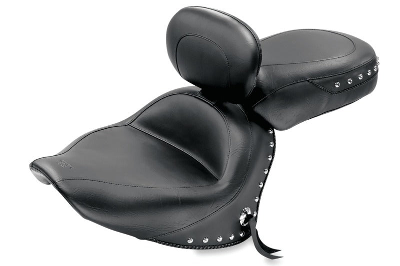 Mustang Motorcycle Mustang 07-17 Yamaha V-Star 1300,1300 Tourer Wide 2PC Seat w/ Driver Backrest Studs- Black