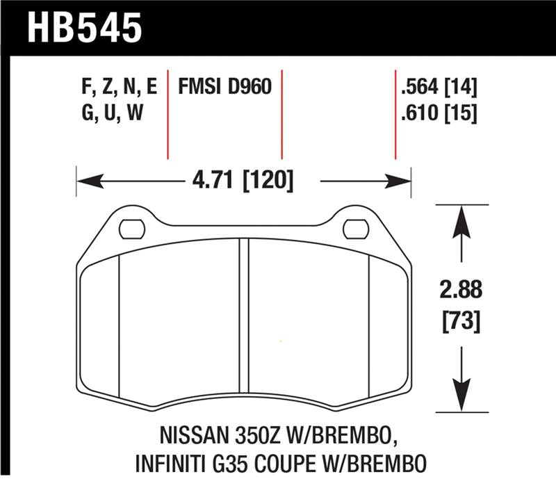 Hawk Performance Hawk 03-04 Infinit G35 / 04-09 Nissan 350z w/ Brembo DTC-60 Race Front Brake Pads