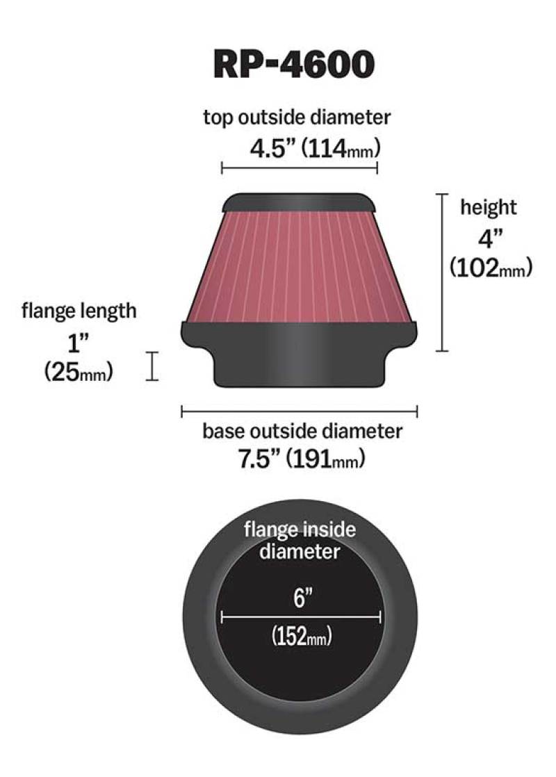 K&N Engineering K&N Universal Round Tapered Carbon Fiber Air Filter 6in Flg ID Centered/7.5in B OD/4.5in T OD/4in H