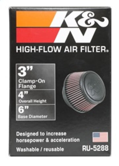 K&N Engineering K&N Universal Round Clamp-On Air Filter 3in Flange ID x 6in Base OD x 4.625in Top OD x 3in Height
