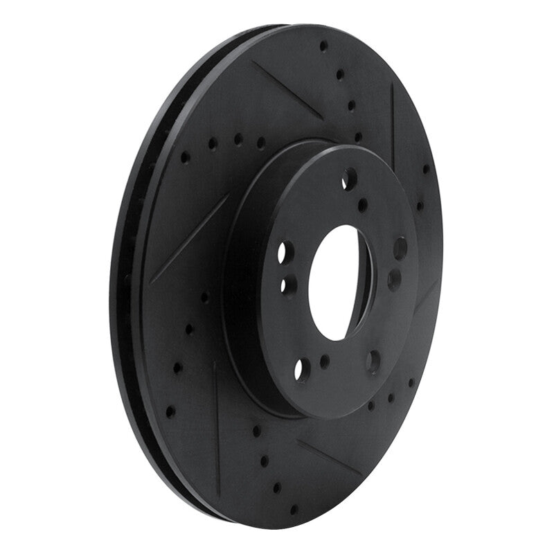R1 Concepts R1 06-15 Honda Civic Front Right Drilled & Slotted Black Brake Rotor