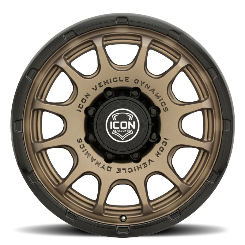 ICON Alloys Rancho 20x9 / 8x6.5 / 12mm / 5.5in BS Satin Bronze Wheel w/ Gloss Black Lip