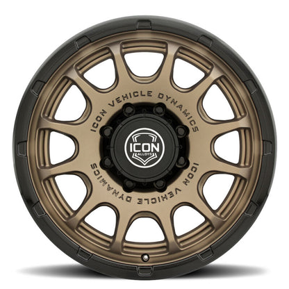 ICON Alloys Rancho 20x9 / 8x6.5 / 12mm / 5.5in BS Satin Bronze Wheel w/ Gloss Black Lip