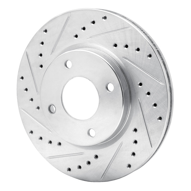 R1 Concepts R1 07-14 Nissan Versa Front Left Drilled & Slotted Silver Brake Rotor