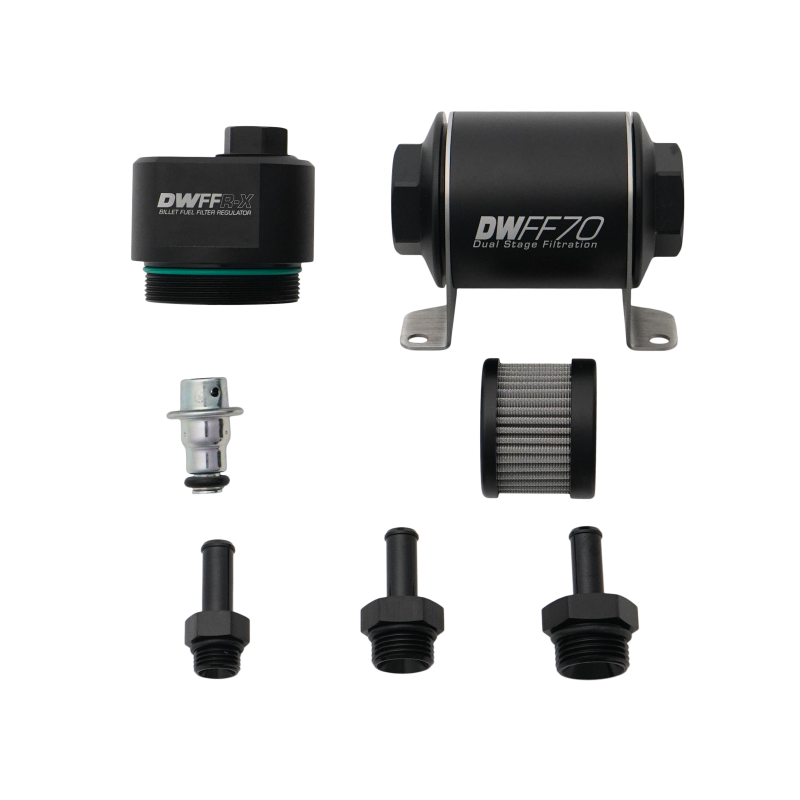 DeatschWerks DWFFR-X 70mm Billet Fuel Filter Regulator - 10 Micron with 3/8in Fittings
