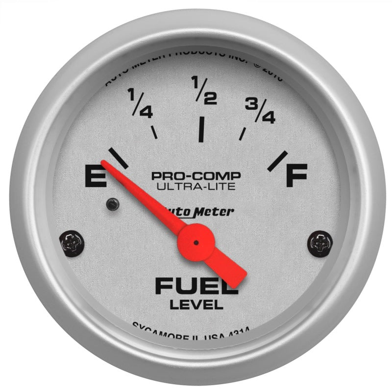 Autometer Ultra-Lite 52mm 0 OHMS Empty/90 OHMS Full Short Sweep Electronic Fuel Level Gauge