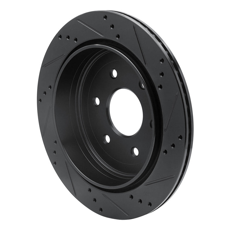 R1 Concepts R1 10-24 Infiniti QX56 Rear Left Drilled & Slotted Black Brake Rotor