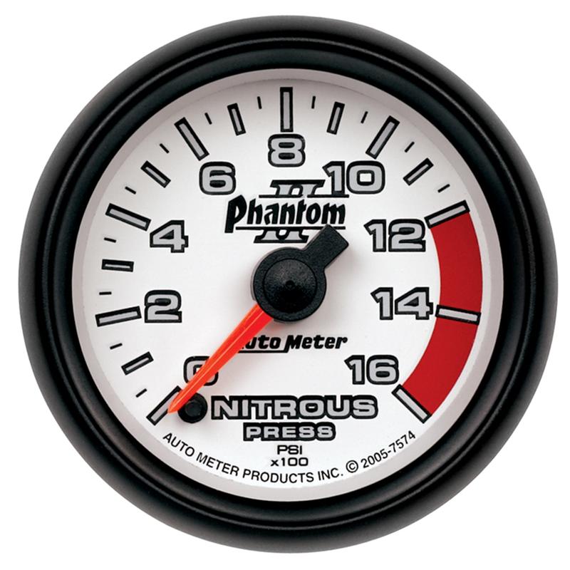 Autometer Phantom II Nitrous Pressure 2 5/8in 1600 psi Stepper Motor Gauge with Peak and Warning