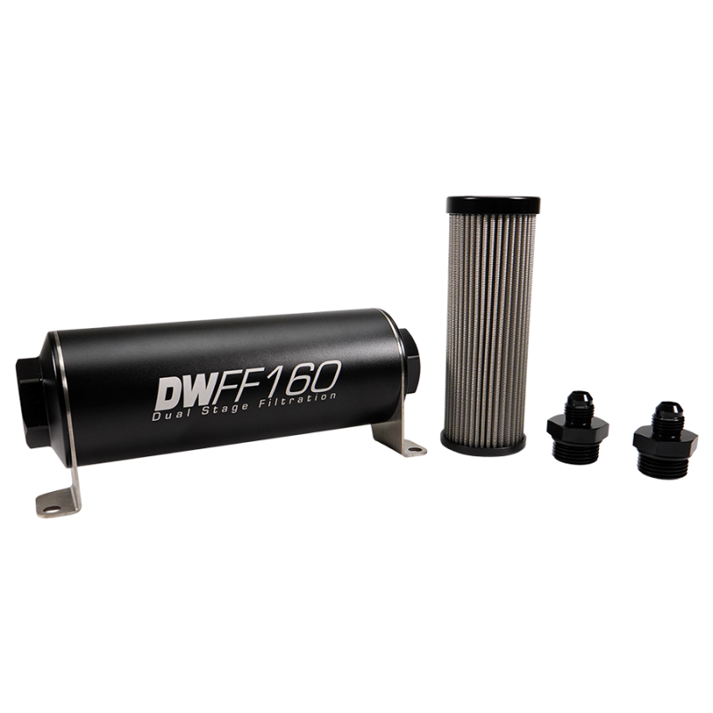 DeatschWerks Stainless Steel 6AN 10 Micron Universal Inline Fuel Filter Housing Kit (160mm)