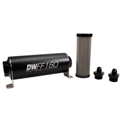 DeatschWerks Stainless Steel 6AN 10 Micron Universal Inline Fuel Filter Housing Kit (160mm)