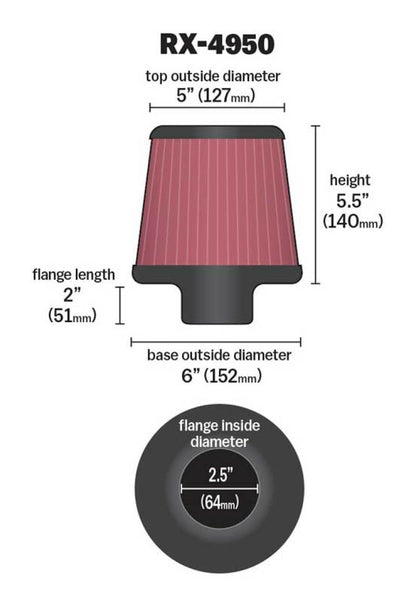 K&N Engineering K&N Filter Universal X Stream Clamp-On 2.5in Flange ID / 6in Base OD / 5in Top OD / 5.5in Height