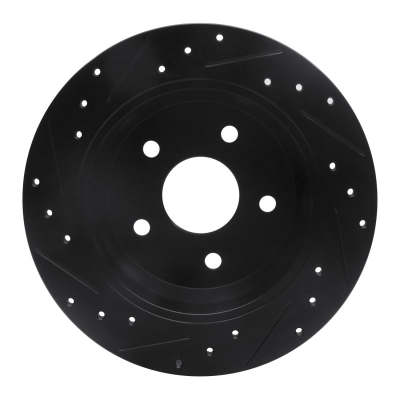 R1 Concepts R1 99-04 Jeep Grand Cherokee Rear Right Drilled & Slotted Black Brake Rotor