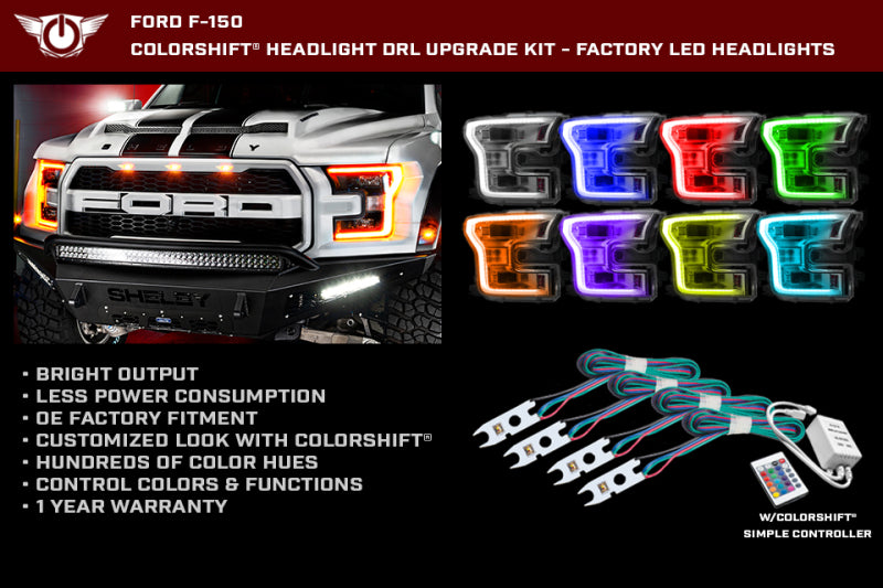 ORACLE Lighting Oracle 15-17 Ford F-150 Headlight DRL Upgrade Kit - ColorSHIFT w/ Simple Controller