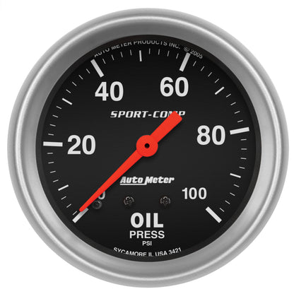 Autometer Sport-Comp 66.7mm 0-100 PSI, Mechanical Oil Pressure
