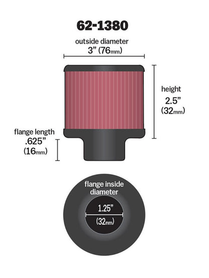 K&N Engineering K&N 1.25in Flange ID x 3in OD x 2.5 inch H Rubber Base Crankcase Vent Filter