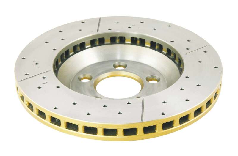DBA 05-14 Ford Mustang GT Front Street Series Drilled & Slotted Rotor w/Gold Hat
