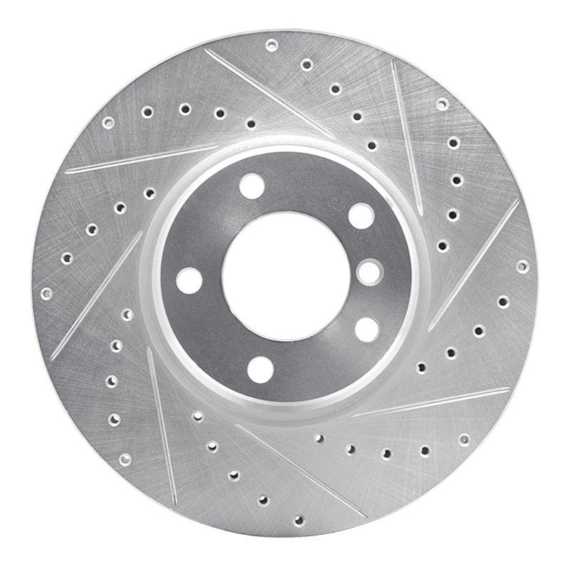 R1 Concepts R1 95-01 BMW 750IL Front Right Drilled & Slotted Silver Brake Rotor