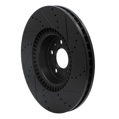 R1 Concepts R1 12-18 Audi A7 Quattro Front Left Drilled & Slotted Black Brake Rotor