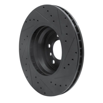 R1 Concepts R1 02-08 BMW 745LI Front Left Drilled & Slotted Black Brake Rotor