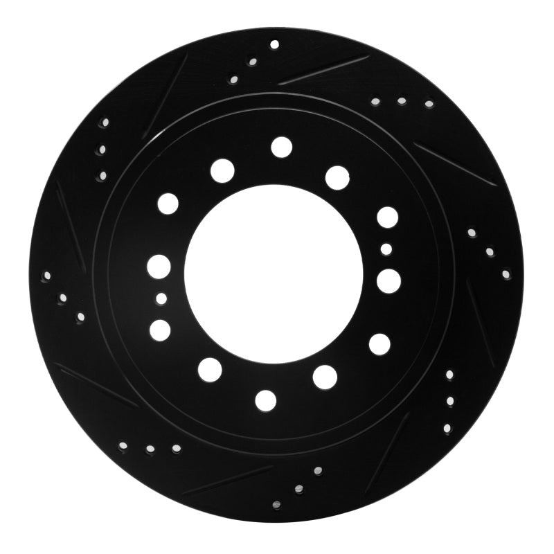 R1 Concepts R1 2010-2024 Lexus GX460 Rear Left Drilled & Slotted Black Brake Rotor