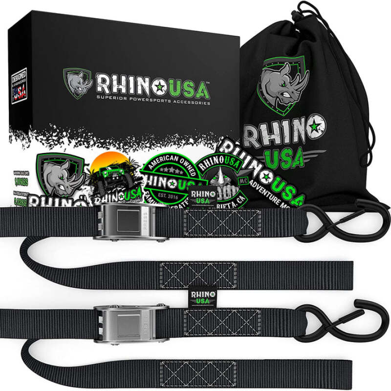 Rhino USA Cambuckle Motorcycle Tiedown Straps 2-Pack (Blue) 1.5In X 8Ft